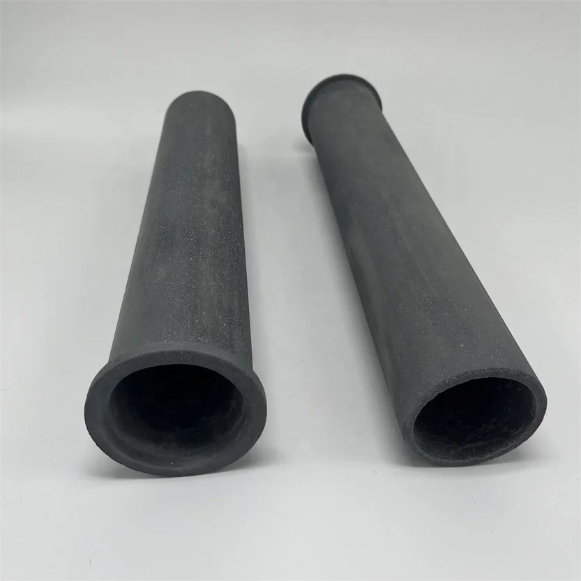 Hacfdb4fec3a54bdb8be53528bfaa9e36m.webp Closed End Recrystallized Silicon Carbide Protection Tube Reaction Sintered RSIC Tube for Thermocouple Protection/Muffle Furnace - Image 1